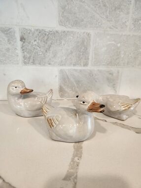 Ceramic Duck Figurines White Set Of 3